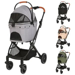 4-Wheel Folding Pet Stroller With Detachable Carrier And Breathable Mesh, Space-Saving For Small Medium Dogs Or Cats, Effortless Outdoor Travel Summervibes