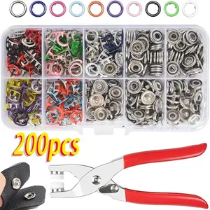 200 Piece DlY Metal Snap Button Tool KitIncluding 200 pcs Snap Buttons, 1 Piecefastener Pliers 1 Piece of Rivets Tool, Easy ToUse, Suitable for Clothing and Synthetic LeatherProduction,household sewing accessory snapbutton installation tool