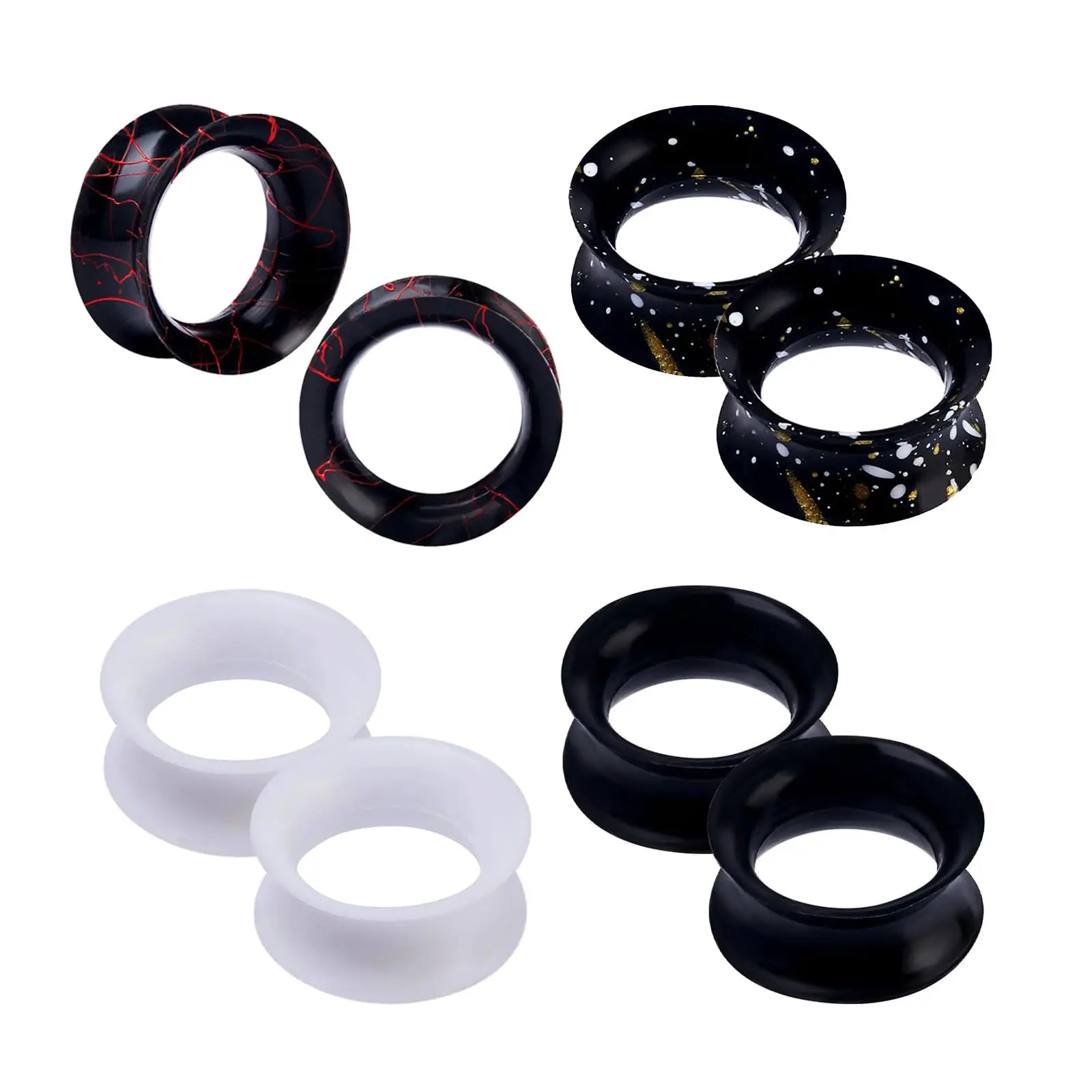 8pcs Thin Silicone Ear Tunnels For Soft Gauges Set Double Flared Expander Flexible Tunnel Sets Stretcher Plugs Earrings 2g-1inch