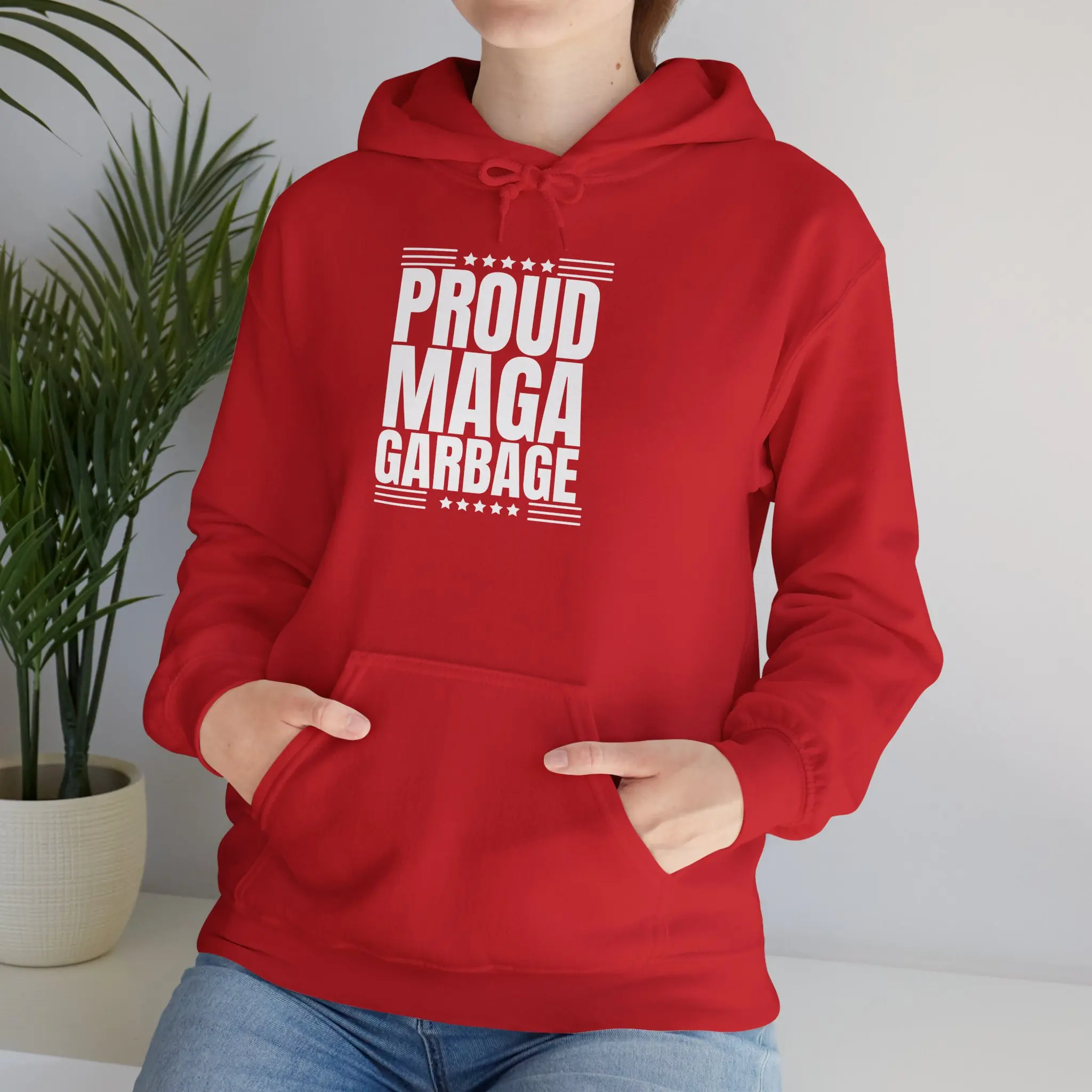 Proud MAGA Garbage Trump Hoodie, Funny Republican Sweatshirt, Political Statement Apparel, Pro-Trump Pullover, Conservative Activist Clothing