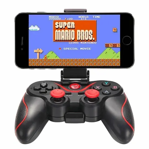 Wireless Bluetooth Gamepad Controller for Android Phones, TV Box, Tablet & PC - Adjustable Phone Holder, Dual Analog Joysticks, 14 Action Buttons, Bluetooth 3.0 Range 2-10m, 500mA Rechargeable Battery, Mobile Gaming