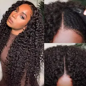 Bling Hair V Part Curly Wig Human Hair Upgrade U Part Wig with Drawstring 180% No Leave Out Glueless V Shape Full Head Clip In Half Wig