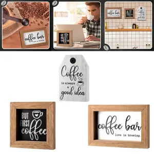 3 Pieces Coffee Bar Decor Accessories Mini But First Coffee Wood Sign Farmhouse Rustic Coffee Table Decoration Vintage Kitchen Wood Plaque for Tier Tray Decor