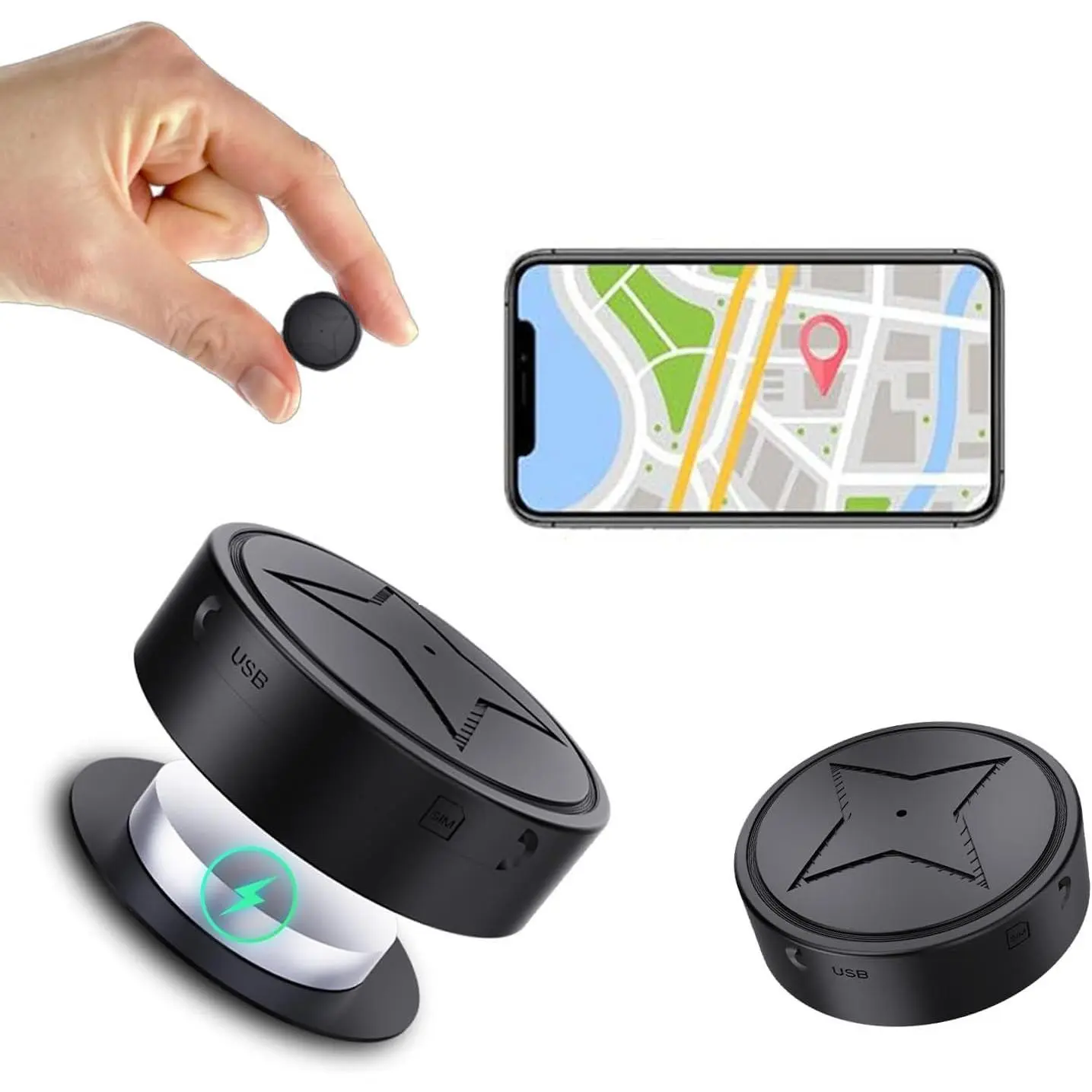 Metal Micro Vehicle GPS Tracker Device (1x1cm) - No Subscription, Strong Magnetic, Real-Time Anti-Theft, Long-Lasting Monitoring, Free App, Phone-Compatible, No SIM Required, Car Theft Prevention GPS Tracker