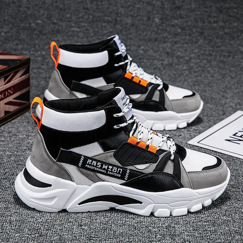 (New)Men's High-Top Shoes,  Versatile Breathable, Dad Shoes Student Sneakers, Spring Campus Daily Streetwear, -Slip Cushioned Skate Shoes, Lightweight Durable Viral Shoes