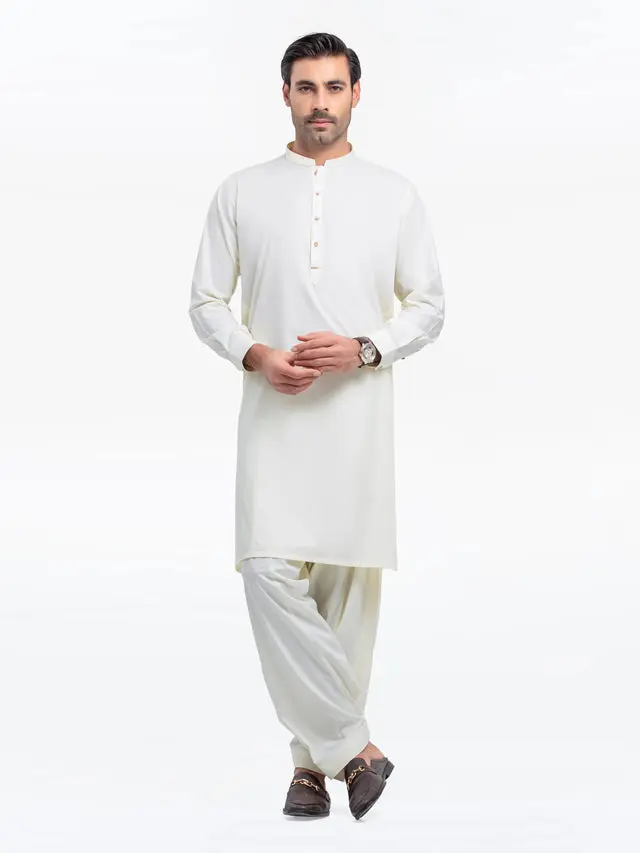 Edenrobe Men's Cream Kurta Shalwar - EMTKS24S-41146 NY(Top2)