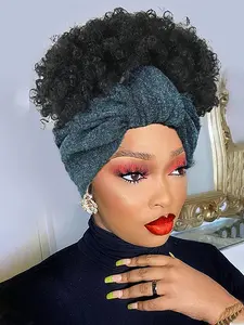 10 Inch Afro Short Coily Headband Wigs for Black Women, Gorgeous Fluffy Wigs with Headbands Attached, Synthetic Full Machine Wigs for Party, Daily Use