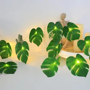 20 LED Palm Leaves String Lights, Tropical Artificial Monstera Leaf Wall Hanging Vine Leaf for Hawaiian Luau Party Jungle Theme Beach Birthday Home Decorations (A Monstera Leaf String Lights 1 count)