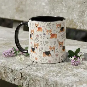 Corgi Floral Accent Coffee Mug, 11oz & 15oz, Corgi Tea Cup Gift for Dog Mom or Dog Dad