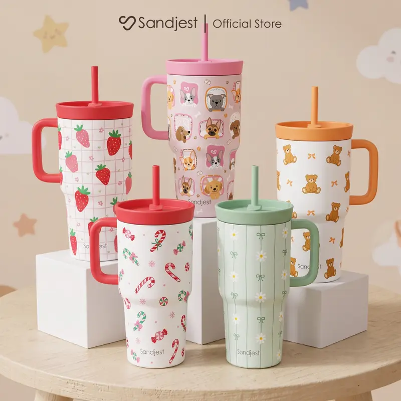 SANDJEST 20oz Kids Tumbler with Locking Lid & Silicone Straw, 100% Leak Proof Stainless Steel, Durable Cup for Back To School Daily Hydration, Great Gift for Back to School Fall Season Christmas #falldealsforyou