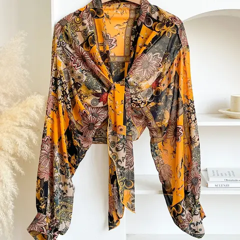 Women's Boho Print Shawl, Floral Pattern Shawl, Windproof Sand-Resistant Soft Scarf, Boho Floral Scarves, Fashionable Versatile Wrap, All-Season Casual Wear