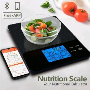 Smart Digital Kitchen Scale with Nutritional Calculator Free App Glass Top 10kg 22lb Capacity for Calorie Macro Tracking Portion Control Meal Prep Fitness Tracking Easy App Integration Healthy Eating Plans