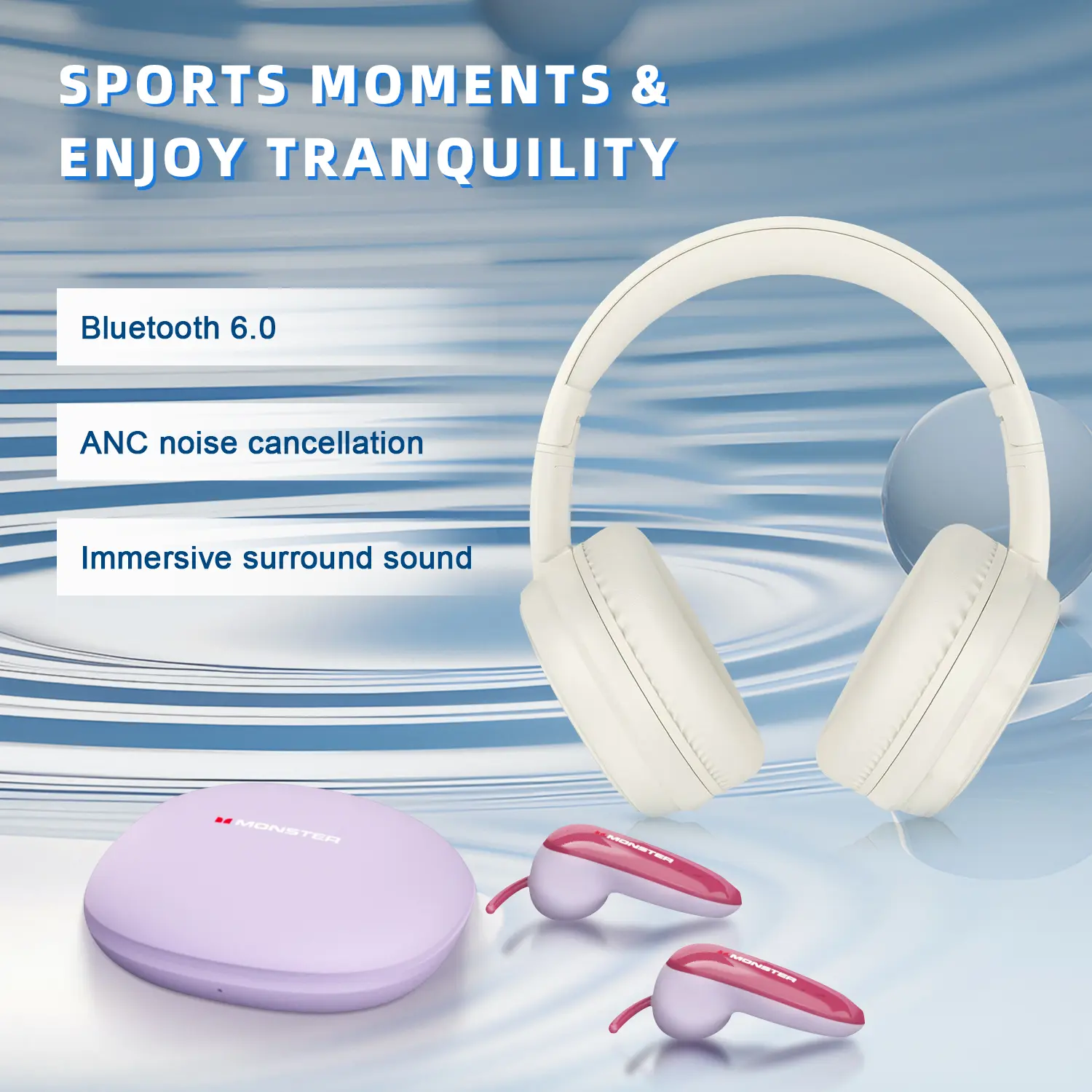 White Headphone + Purple Earbuds