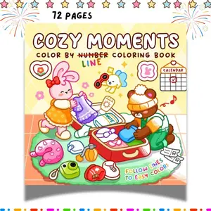 Cozy Moments Color By Line Coloring Book for Adults & Teens – Fuzzy Animal Friends, Vibrant Outlines, Stress Relief & Relaxation