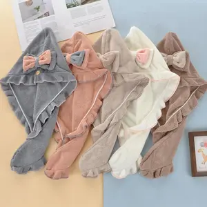 Cute Bow Decor Hair Drying Towel, 1 Count Soft Absorbent Hair Towel Wrap, Hair Drying Cap for Women & Girls, Bathroom Accessories