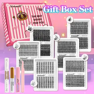 Multiple Styles Eyelash Clusters Set, Incremental Lash Extensions, Volume False Eyelashes, DIY at Home, Includes Adhesive & Sealer, 12-16mm