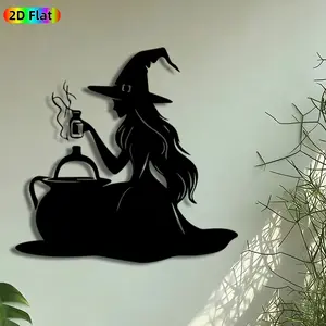 1pc Witch Brewing Potion Metal Wall Art, Enchanted Witch Statue Mural, Artistic Metalwork, Intricate Craftsmanship, Perfect for Halloween, Housewarming Decor, Perfect for Living Room Studio Gothic Decor, Ideal Gift for Gothic Decor Enthusiasts.