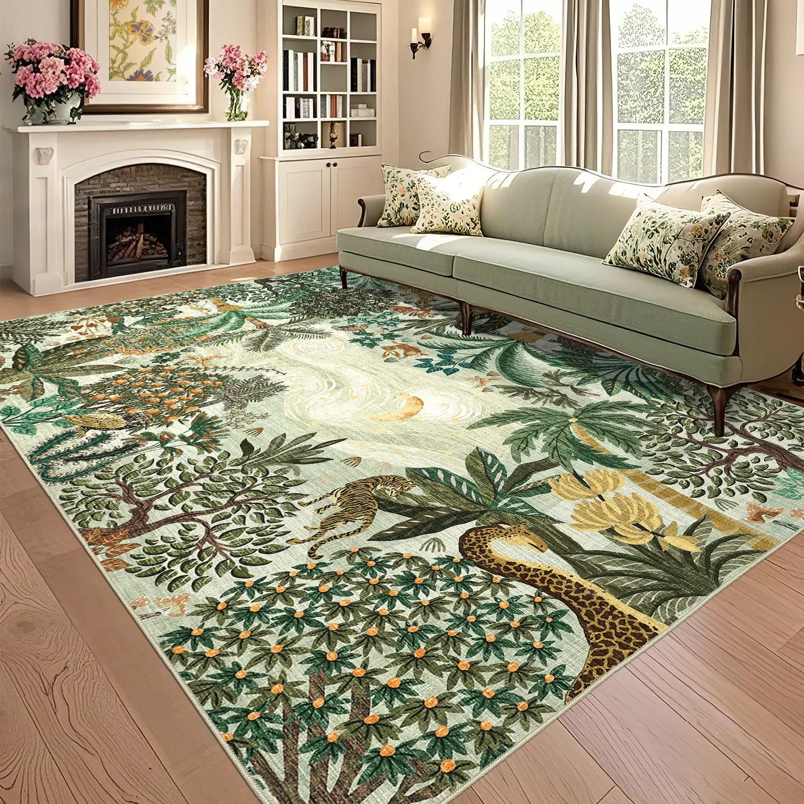 Garvee Jungle Animal Print Area Rug, Large Size Ultra-Thin Foldable Washable Non-Slip Non-Shedding Indoor Decorative Rug for Living Room, Bedroom, Dining Room & Playroom carpet