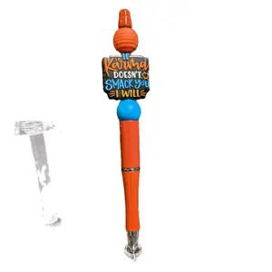 Karma Orange Beadable Pen with Ink Refill, Orange Handle, Blue Top, Fun Design