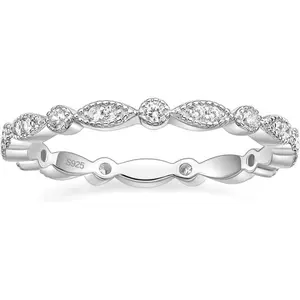 925 Sterling Silver Wedding Band for Women Cubic Zirconia Marquise & Round Milgrain Full Eternity Stackable Ring Size 3-13 darry  ring