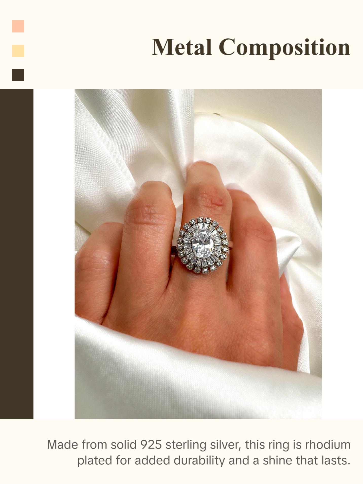 Oval Cut Halo Engagement Ring in Sterling Silver , Size 7