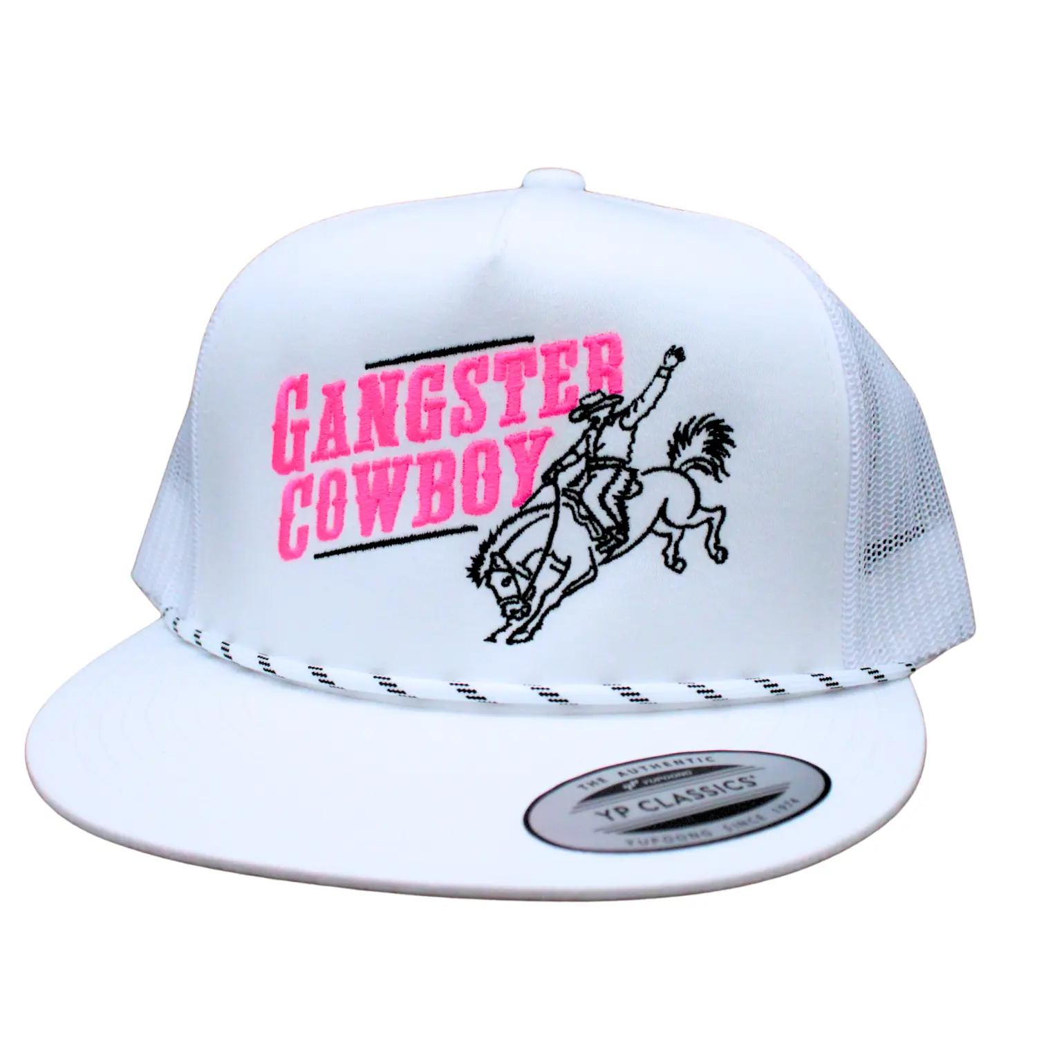 The Bronc - White, Pink, and Black. Yupoong Classic Snapback. Gangster Cowboy Official Product