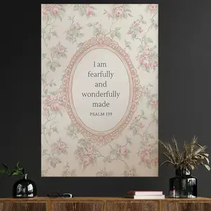 1 Piece Vintage Floral Pink Christian Wonderfully Wall Art Canvas High-Definition Print Poster, Ideal Gift for Bedroom, Office, Bathroom, Home Wall Decoration, Frameless