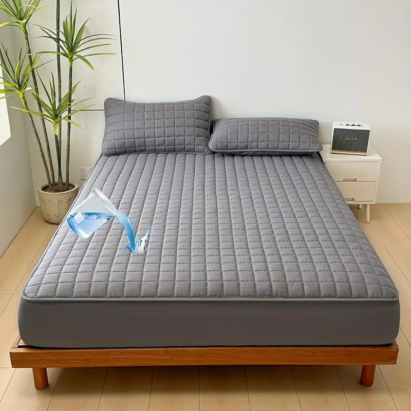 1pc Plain Quilted Waterproof Mattress Protector - Soft, Comfortable, Pillow & Core-Free - All-Single Bedding Cover for Bedroom, Apartment