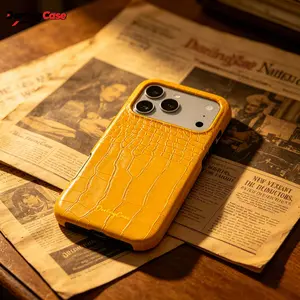 DarlingCase Yellow Crocodile Texture Phone Case, Bold Statement Faux Leather Design, Shockproof Protective Cover for iPhone 17 Pro Max, 16 Pro, 15, 14, 13, 12
