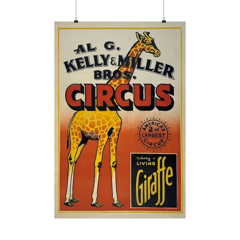 Kelly & Miller Bros. Circus Poster - Vintage Circus Art, Classic Big Top Poster. Retro Home Decoration