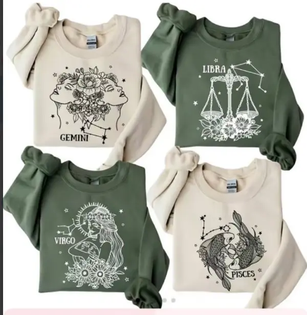 Full 12 Zodiac Constellation Sweatshirt, Vintage Celestial Star Sign Crewneck, Minimalist Horoscope Line Art Pullover for Women And Men, Cozy Astrology Lover Gift, Birthday Zodiac Outfit, Unisex Graphic Sweater