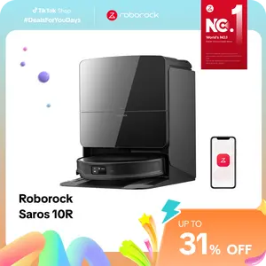 Roborock Saros 10R Robot Vacuum and Mop, Powerful Suction, Zero-Tangling, 3.14’’ Ultra Slim, FlexiArm Riser Technology for Carpet & Floor, Corner & Edge Cleaning, Self-Emptying, Hot Air Drying, Black #DealsforYouDays