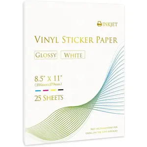 25 Sheets Vinyl Sticker Paper for Inkjet Printer - Glossy Printable Vinyl 8.5x11 Inch Waterproof Sticker Paper for DIY Any Decal You Like