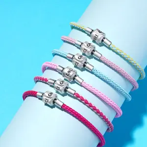 Gnoce Threaded Snap Basic Bracelet Skin-Friendly Braided Snap Charm Button Bracelet fit DIY in Pink Blue Black Red and Green Colors, Choose Color and Size