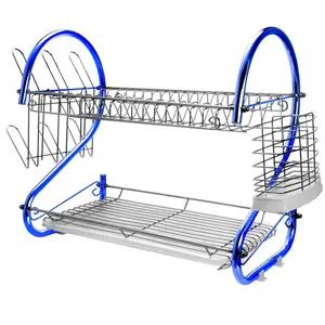 MEGACHEF  16 in. MegaChef Two Shelf Iron Wire Dish Rack, Blue
