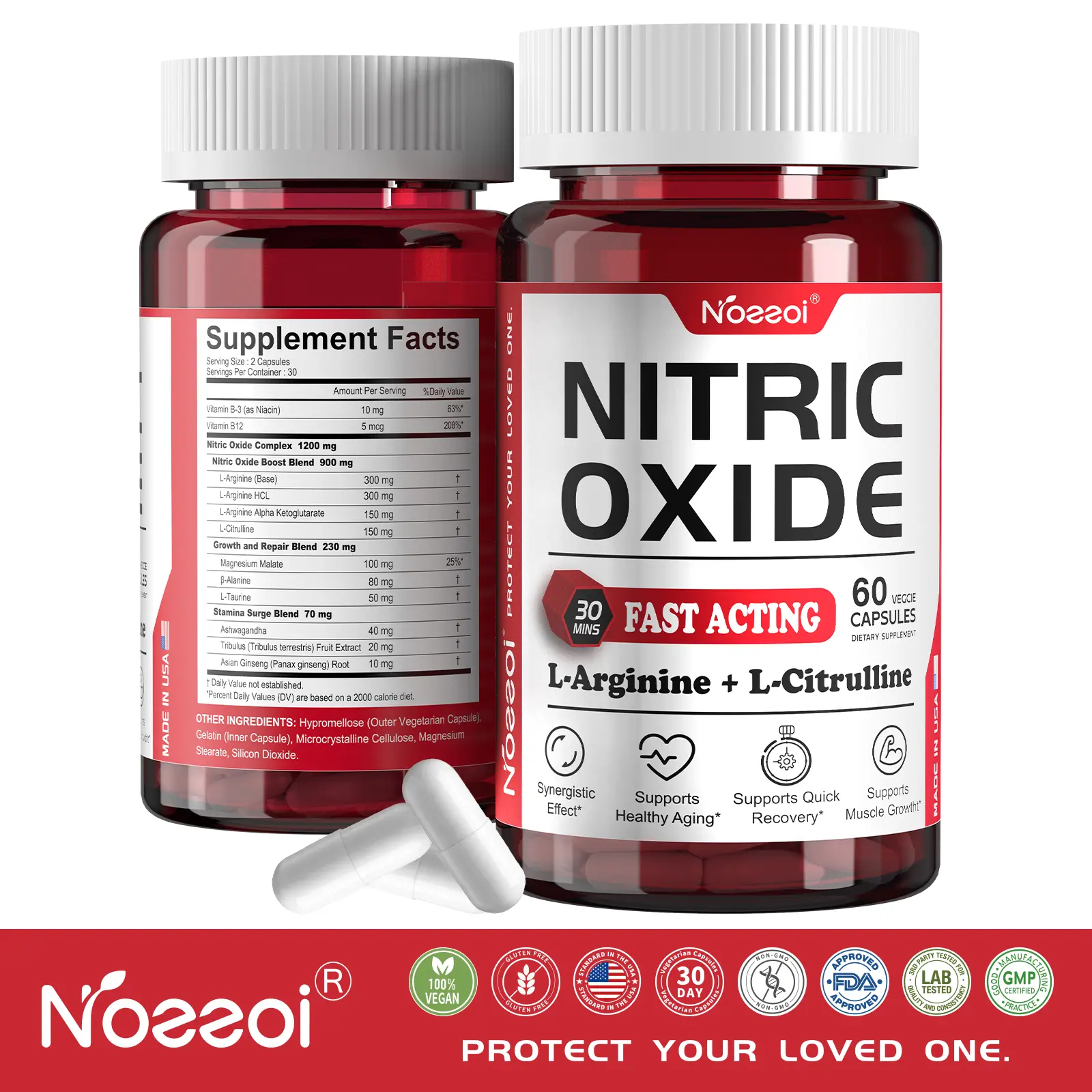 Noeeoi Nitric Oxide Supplement for Men & Women – Nitric Oxide Booster with L-Arginine & L-Citrulline for Energy, Blood Flow, Workout Performance & Endurance – 60 Capsules