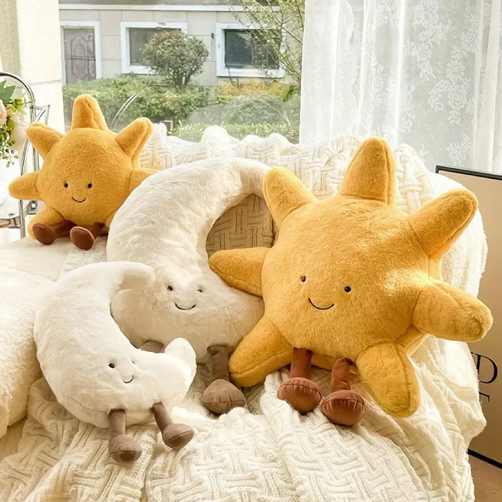 Jellycat Amuseables Smiling Moon & Yellow Sun Plush Toys, Soft Cute Celestial Stuffed Cushions for Kids, Bedroom Nursery Decor, Sofa Throw Pillows & Birthday Gifts