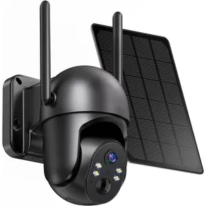 4G LTE Cellular Security Camera with Solar Panel, Unlimited Data Plan, 2.7K Live Video, Solar No WiFi Security Cam Outdoor 360 ° Full View, Color Night Vision, Motion Alert, Remote Access, Built-in SIM Card 2-Way Audio - Black