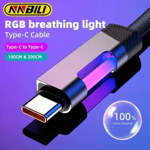 Nbnbi PD USB Type-C Super Fast Charging Data Cable, Type C RGB Aurora Rainbow Light Line, Compatible with iPhone 15/16/huawei/xiaomi/samsung