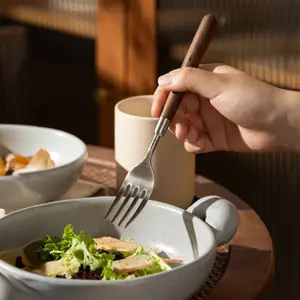 Premium Natural Wood Handle Dinner Forks - Set of 5 | 304 Stainless Steel Flatware Dinner Forks, Ergonomic Design