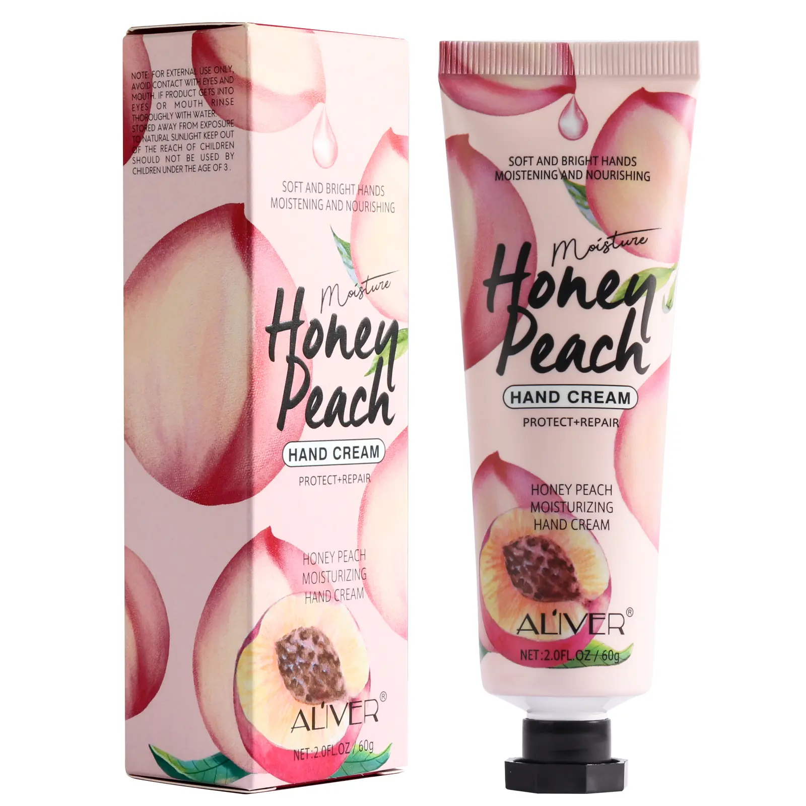ALIVER Honey Peach Scented Hand Cream with Honey Extract - 60ml Hydrating, Moisturizing, Nourishing Lotion for Summer (Beauty & Personal Care, Hand Care), Moisture