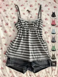 AESS Y2K Striped Camisole Top Retro Summer Casual Beach Vacation