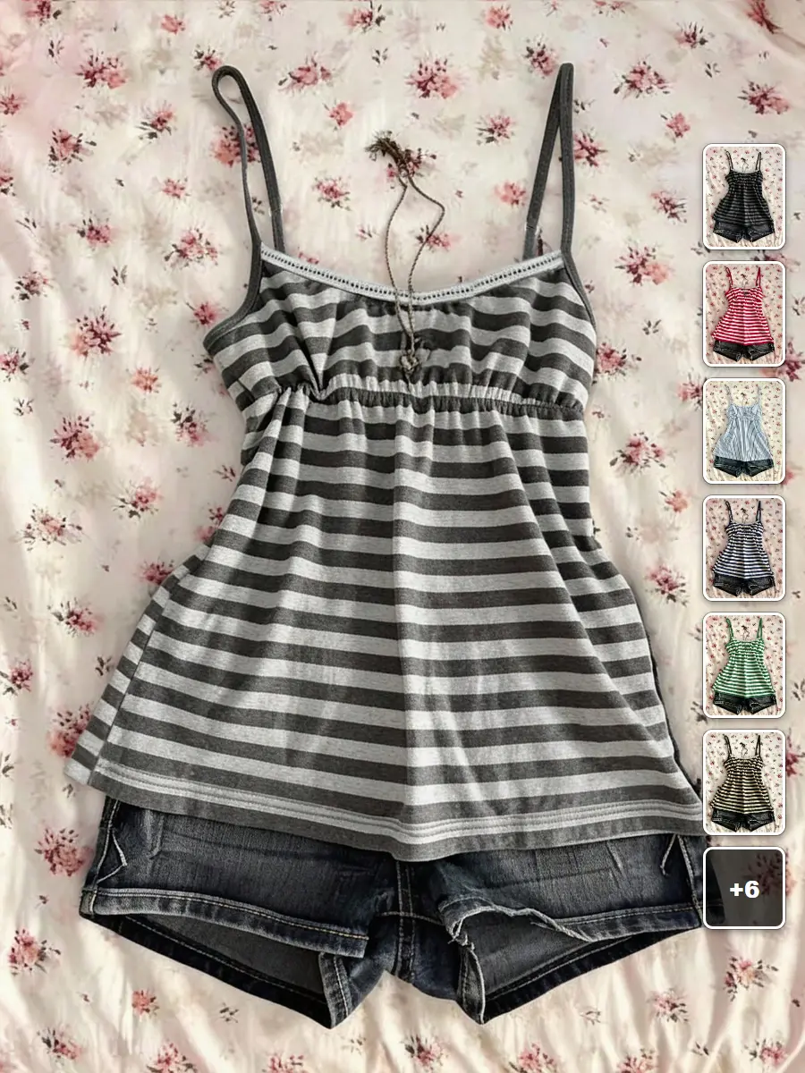AESS Y2K Striped Camisole Top Retro Summer Casual Beach Vacation