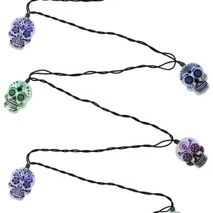 Kurt Adler Day of the Dead Multi-color Changing Skull 10 LED String Lights Halloween Holiday Lighting, 132"