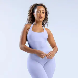 DFYNE Impact Halter Top Women's Seamless Halter Tank Top Backless Sports Activewear Fitness Gymwear Soft Supportive Halterneck Longline Design High Stretch Durable Fabric Built-in Bra Removable Pads Perfect for Yoga