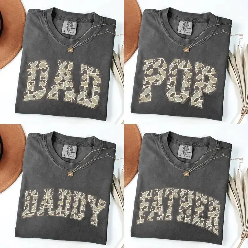 Comfort Colors Custom Vintage Camo Dad Shirt, Retro Camouflage Daddy Graphic Tee, Father’s Day Gift for Him, Trendy Outdoor Aesthetic Tee, Dad Shirt Design