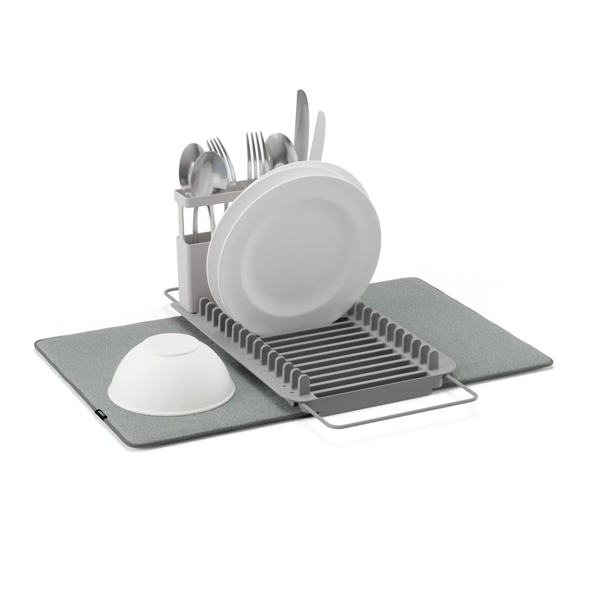 Umbra UDry Over the Sink Dish Rack & Microfiber Drying Mat – Space-Saving, Extendable, and BPA-Free, Holds Up to 16 Dishes - 1 Pack Organiser Drawer Box Expandable
