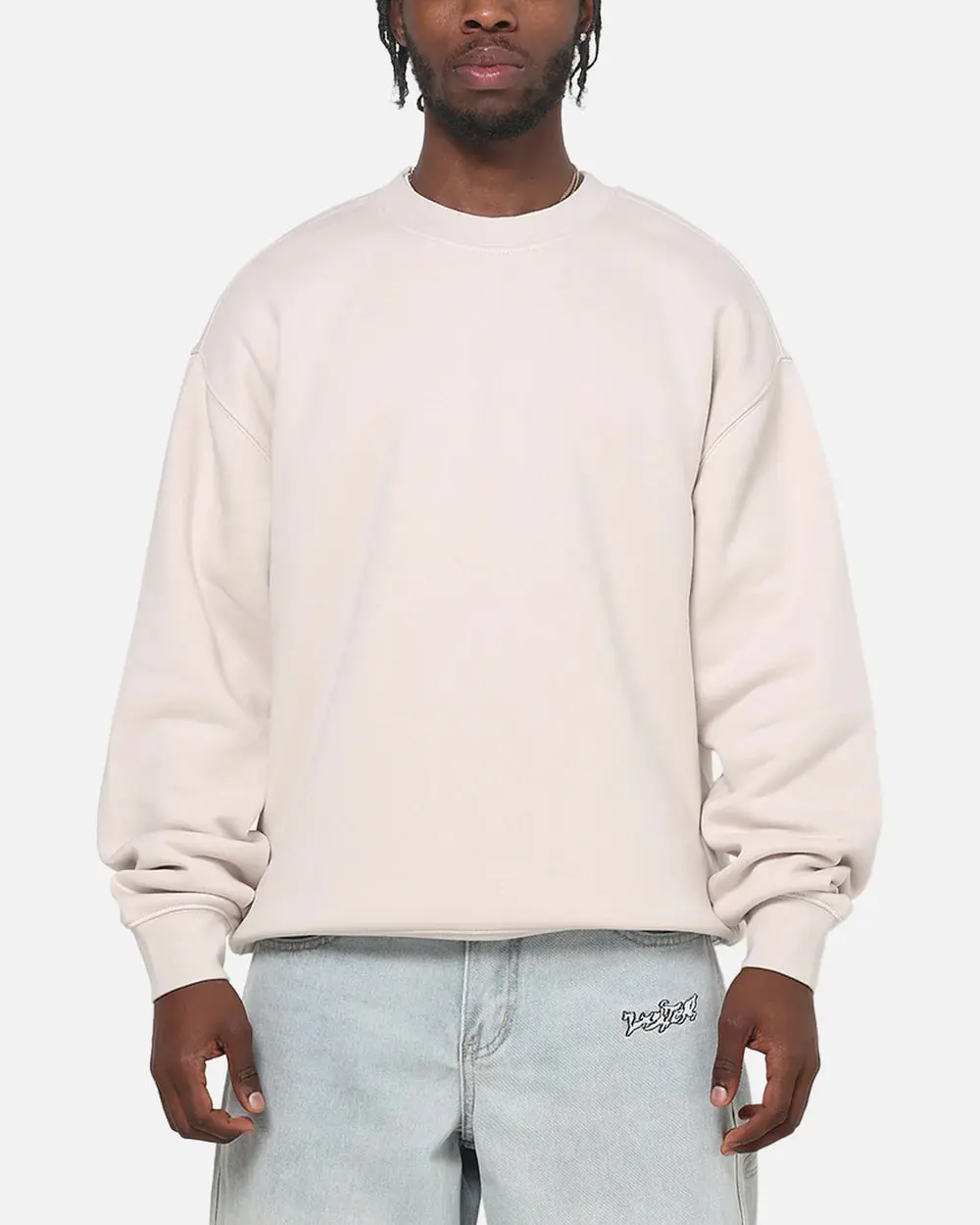 Minimalist Plain Crewneck Sweatshirt Vintage Off White Pullover Blank Heavyweight Fleece Sweater Oversized Streetwear for Men Women