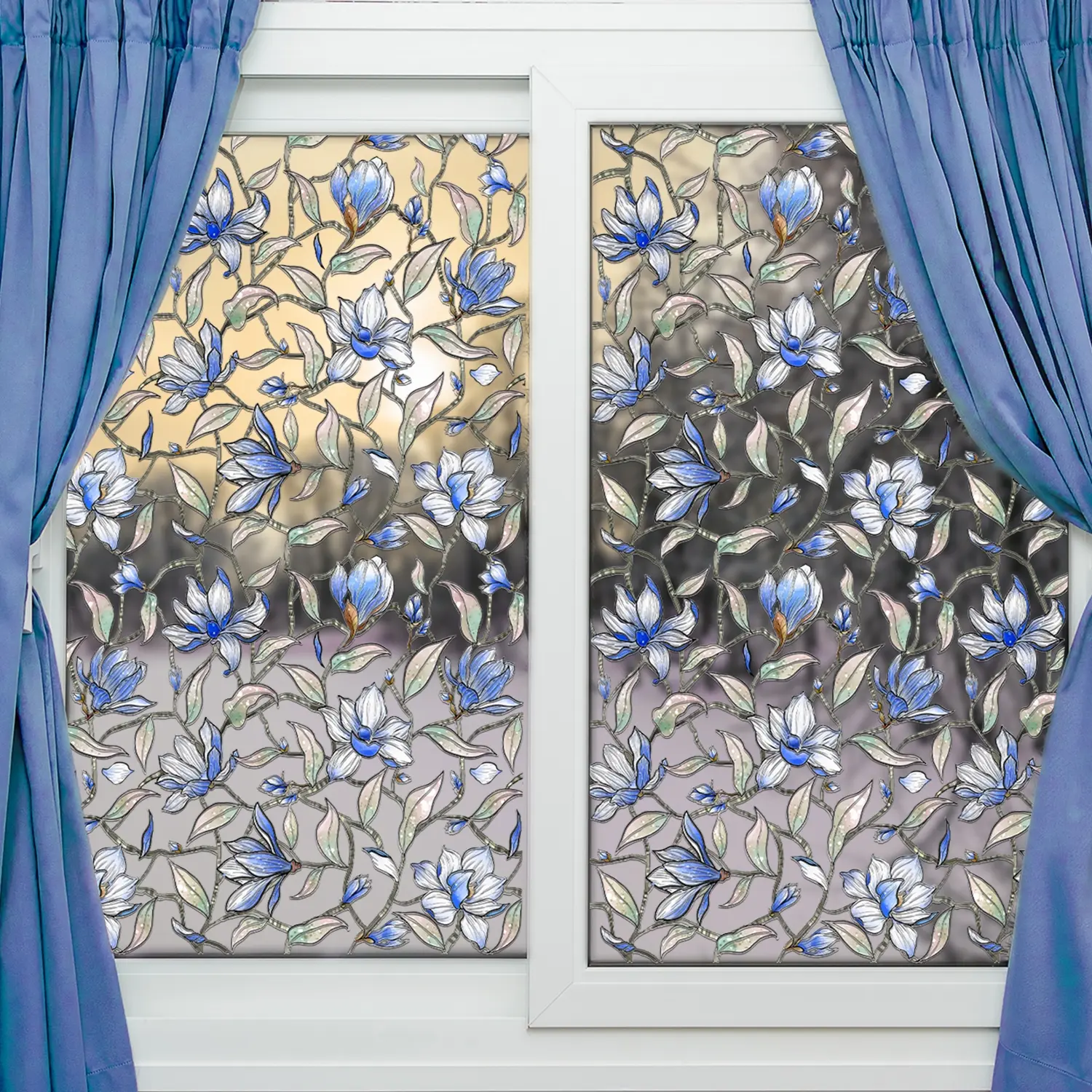 Static Cling Bright Color Wisteria Vine Window Film, Window Privacy Films, Decorative Privacy Glass Sticker for Living Room Bedroom, Window Decorations Supplies, Window Clings For Glass Windows, Dg16003