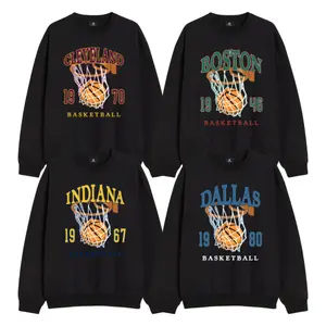 All Team Basketball Sweatshirt, Vintage Black Color Basketball Shirt, Classic Fit Unisex Sweater Long Sleeve Casual Cotton